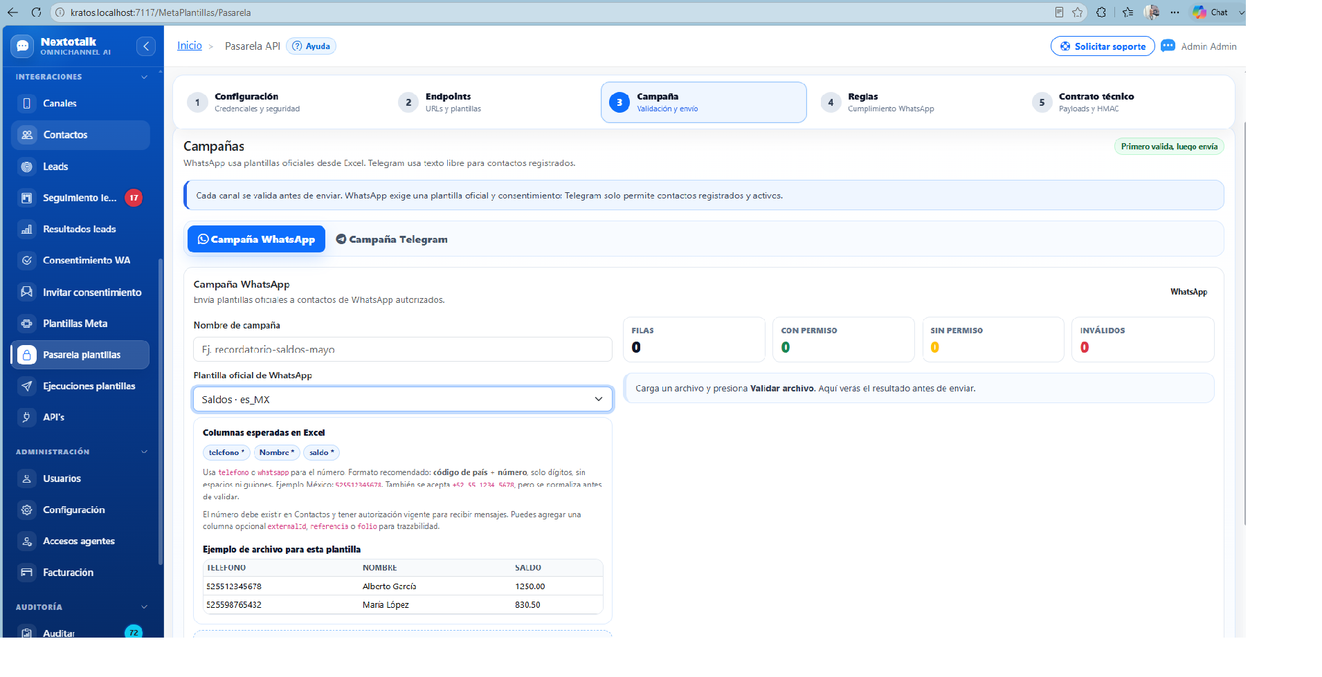 Configuración de una campaña de mensajes en Nextotalk.