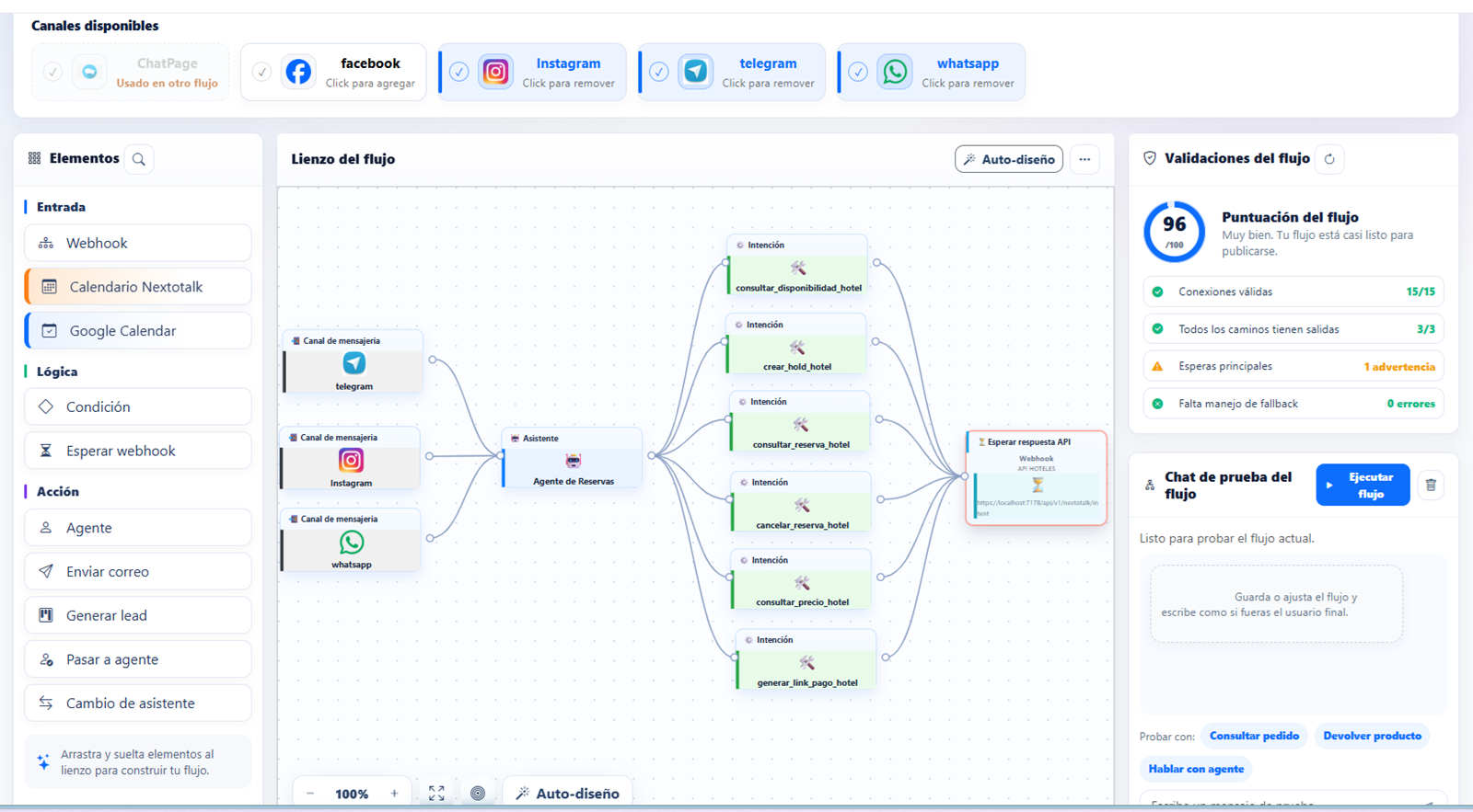 Constructor visual de flujos conversacionales de Nextotalk.