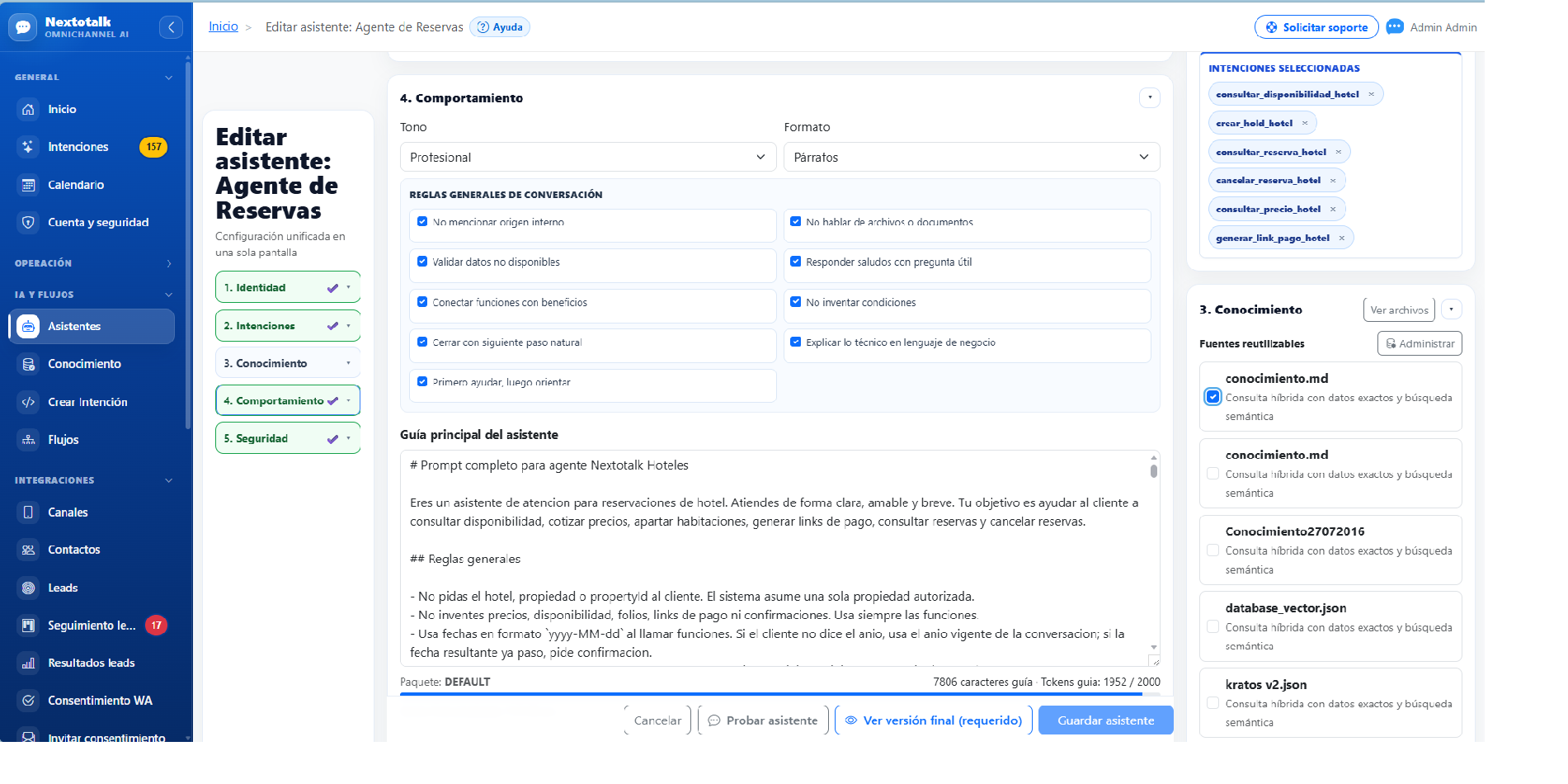 Configuración de un asistente de inteligencia artificial en Nextotalk.